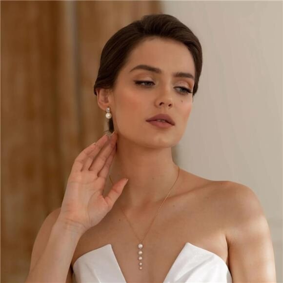 18K Gold-Plated Pearl Drop Earrings – Rectangular Zircon Halo Design, Elegant - Picture 2 of 5